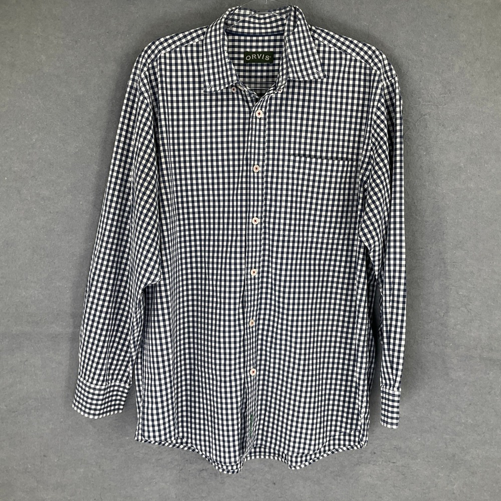 ORVIS Mens Long Sleeve Gingham Check Button Down Shirt Size L